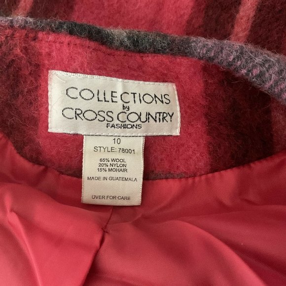 Cross Country Wool Mohair Coat Womens Size 10 Red Plaid Loose Fit Open Cardigan - Picture 2 of 9